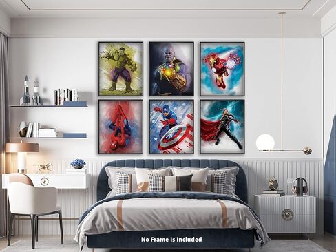 Superhero Watercolor Prints,Posters for Boys Room,Superhero Bedroom Decor for Boys,Superhero Wall Poster,Boy Nursery Decor,Kids Room Decorations for Boys,8x10 Inches UNFRAMED Set of 6 by PRINT'N'ART in Saudi Arabia