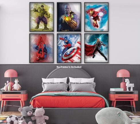 Superhero Watercolor Prints,Posters for Boys Room,Superhero Bedroom Decor for Boys,Superhero Wall Poster,Boy Nursery Decor,Kids Room Decorations for Boys,8x10 Inches UNFRAMED Set of 6 by PRINT'N'ART in Saudi Arabia