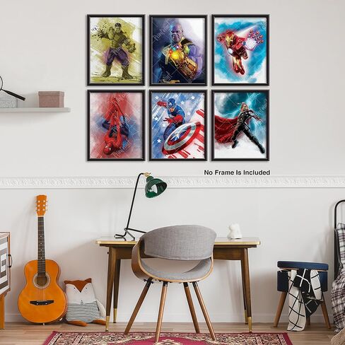 Superhero Watercolor Prints,Posters for Boys Room,Superhero Bedroom Decor for Boys,Superhero Wall Poster,Boy Nursery Decor,Kids Room Decorations for Boys,8x10 Inches UNFRAMED Set of 6 by PRINT'N'ART in Saudi Arabia