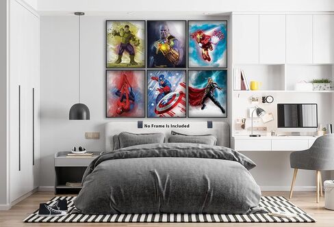 Superhero Watercolor Prints,Posters for Boys Room,Superhero Bedroom Decor for Boys,Superhero Wall Poster,Boy Nursery Decor,Kids Room Decorations for Boys,8x10 Inches UNFRAMED Set of 6 by PRINT'N'ART in Saudi Arabia