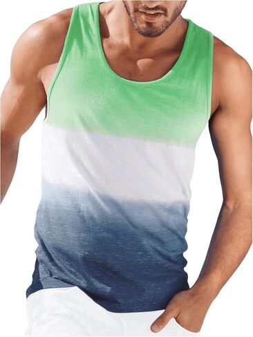 Men's Sleeveless Tank Top Colorblock Scoop Neck Casual Gym Muscle Tank Top Vacation Beach Tops in Saudi Arabia