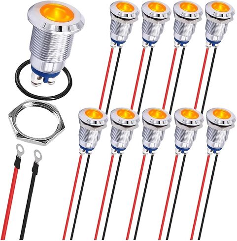 10Pcs AC/DC12-24V LED Indicator Lights 1/4"(6mm)Waterproof Flat Head Indicator Signal Lamp 5Color(Red/Yellow/Blue/Green/White)with 150mm Cable Length Metal LED Indicator Light and Wiring Cap MKBKLLJY in Saudi Arabia