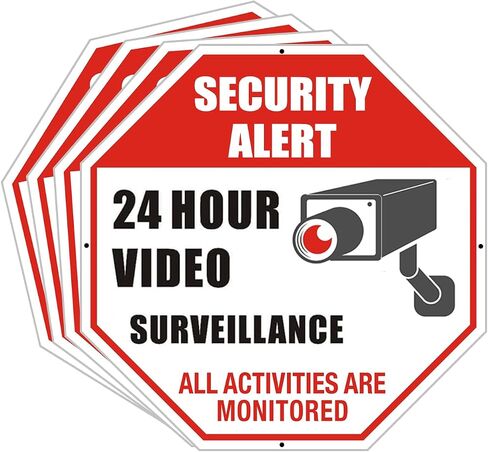 Security Alert 24 Hour Video Surveillance Sign All Activities Are Monitored, Rustproof Aluminum Yard Sign, Reflective Metal Sign, CCTV Warning Sign Outdoor, Blue, 10 x 10 inch, 4 Pcs in Saudi Arabia