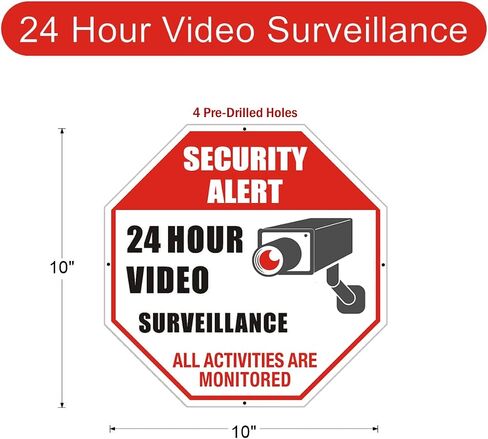 Security Alert 24 Hour Video Surveillance Sign All Activities Are Monitored, Rustproof Aluminum Yard Sign, Reflective Metal Sign, CCTV Warning Sign Outdoor, Blue, 10 x 10 inch, 4 Pcs in Saudi Arabia