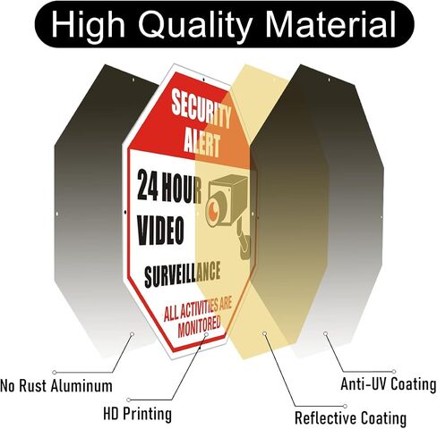 Security Alert 24 Hour Video Surveillance Sign All Activities Are Monitored, Rustproof Aluminum Yard Sign, Reflective Metal Sign, CCTV Warning Sign Outdoor, Blue, 10 x 10 inch, 4 Pcs in Saudi Arabia