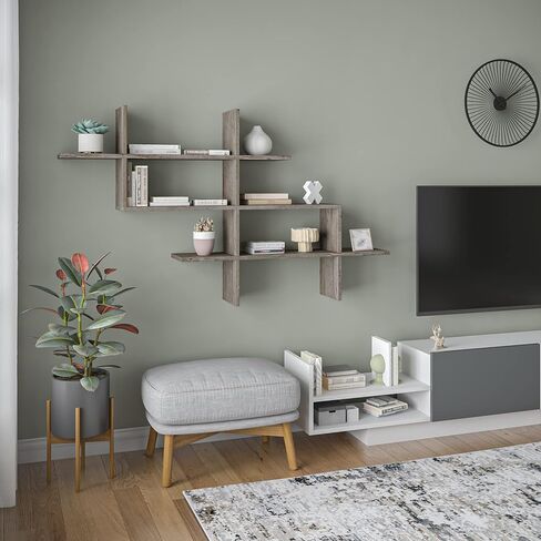 رف حائط من Ada Home Decor Warren Modern Oak مقاس 32.5 بوصة ارتفاع × 59 بوصة عرض × 8.5 بوصة عمق/وحدة تخزين/رفوف in Saudi Arabia