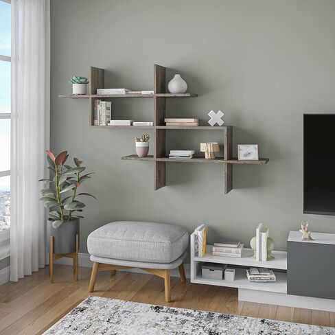 رف حائط من Ada Home Decor Warren Modern Oak مقاس 32.5 بوصة ارتفاع × 59 بوصة عرض × 8.5 بوصة عمق/وحدة تخزين/رفوف in Saudi Arabia