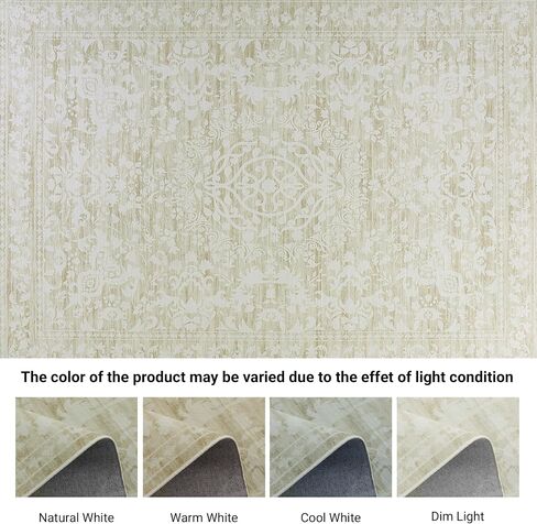 HOMBYS 9x12 Neutral Floral Area Rug for Living Room Bedroom, Large Boho Floor Carpet with Non-Slip Backing for Indoor, Traditional Home Deco Non-Shedding, Grey, Machine Washable in Saudi Arabia