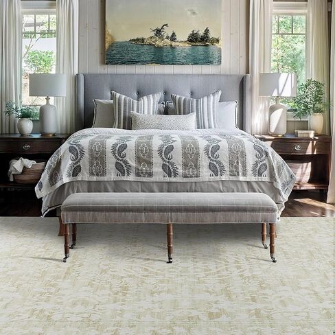 HOMBYS 9x12 Neutral Floral Area Rug for Living Room Bedroom, Large Boho Floor Carpet with Non-Slip Backing for Indoor, Traditional Home Deco Non-Shedding, Grey, Machine Washable in Saudi Arabia