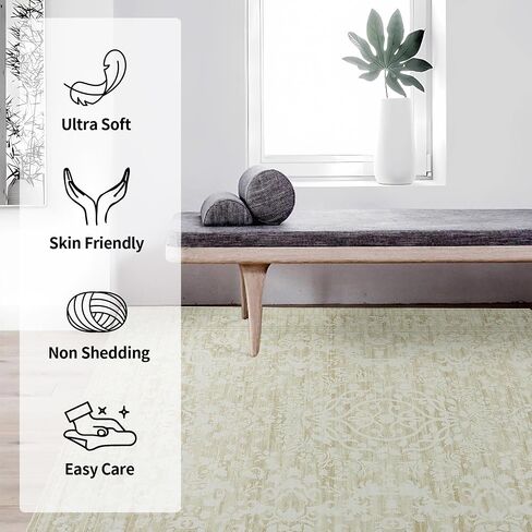 HOMBYS 9x12 Neutral Floral Area Rug for Living Room Bedroom, Large Boho Floor Carpet with Non-Slip Backing for Indoor, Traditional Home Deco Non-Shedding, Grey, Machine Washable in Saudi Arabia