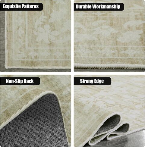 HOMBYS 9x12 Neutral Floral Area Rug for Living Room Bedroom, Large Boho Floor Carpet with Non-Slip Backing for Indoor, Traditional Home Deco Non-Shedding, Grey, Machine Washable in Saudi Arabia