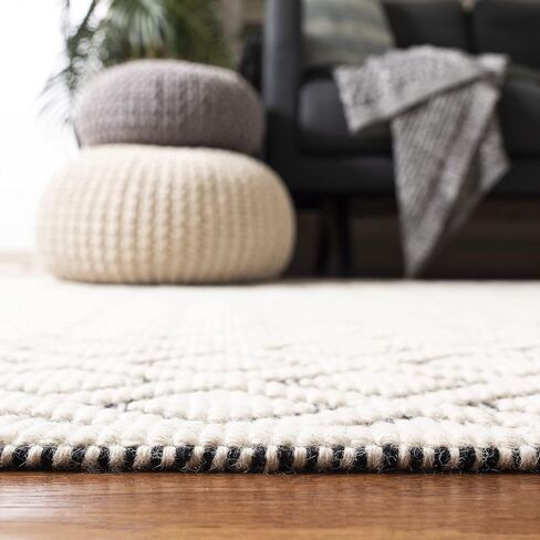 سجادة SAFAVIEH Vermont Collection Runner - 2'3" x 14'، عاجي وأسود، صوف مصنوع يدويًا، مثالية للمناطق ذات حركة المرور العالية في غرفة المعيشة وغرفة النوم (VRM304Z) in Saudi Arabia