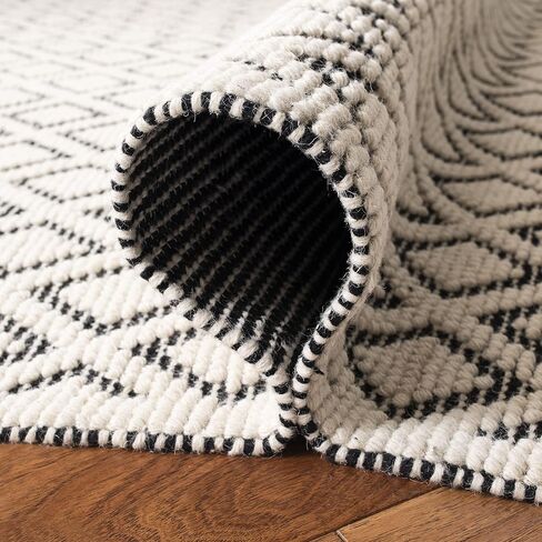 سجادة SAFAVIEH Vermont Collection Runner - 2'3" x 14'، عاجي وأسود، صوف مصنوع يدويًا، مثالية للمناطق ذات حركة المرور العالية في غرفة المعيشة وغرفة النوم (VRM304Z) in Saudi Arabia