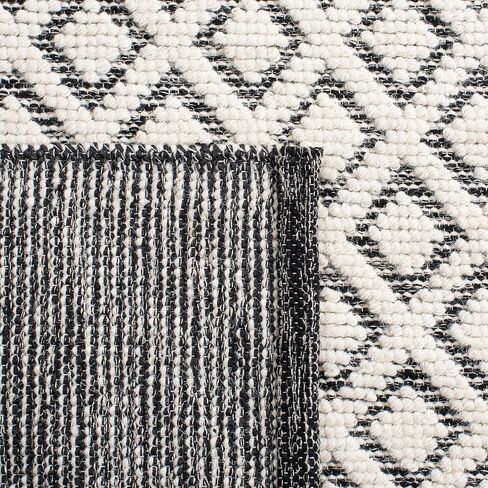 سجادة SAFAVIEH Vermont Collection Runner - 2'3" x 14'، عاجي وأسود، صوف مصنوع يدويًا، مثالية للمناطق ذات حركة المرور العالية في غرفة المعيشة وغرفة النوم (VRM304Z) in Saudi Arabia