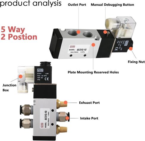 GHM Pneumatics Solenoid Valve 1/4''npt DC12V 3Way2Position Single Coil Pilot-Operated Electric Solenoid Valve 4V310-10 in Saudi Arabia