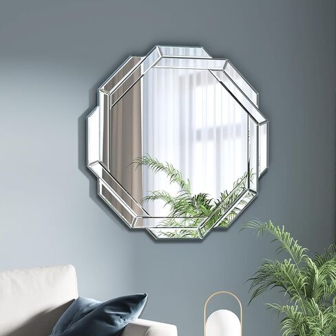 Bathroom Mirror 20"X28" Wall Mirror Decorative, Beveled Edge Frameless Mirror for Wall Octagonal Decorative Mirror Large Accent Mirror for Bathroom, Bedroom, Living Room and Enterway in Saudi Arabia