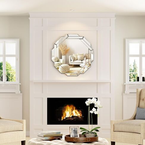 Bathroom Mirror 20"X28" Wall Mirror Decorative, Beveled Edge Frameless Mirror for Wall Octagonal Decorative Mirror Large Accent Mirror for Bathroom, Bedroom, Living Room and Enterway in Saudi Arabia