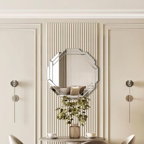 Bathroom Mirror 20"X28" Wall Mirror Decorative, Beveled Edge Frameless Mirror for Wall Octagonal Decorative Mirror Large Accent Mirror for Bathroom, Bedroom, Living Room and Enterway in Saudi Arabia
