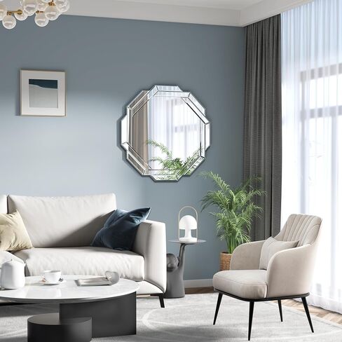 Bathroom Mirror 20"X28" Wall Mirror Decorative, Beveled Edge Frameless Mirror for Wall Octagonal Decorative Mirror Large Accent Mirror for Bathroom, Bedroom, Living Room and Enterway in Saudi Arabia