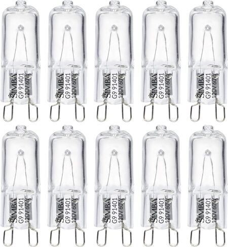Simba Lighting Halogen Light Bulb G9 T4 25W JCD Bi-Pin (10 Pack) for Chandeliers, Pendants, Cabinet Lights, Landscape Lights, Desk and Floor Lamps, Wall Sconces, 120V Dimmable, 2700K Warm White in Saudi Arabia