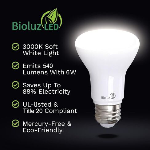Bioluz LED 2 حزمة R20 LED لمبة 90 CRI 2700K أبيض دافئ ساطع 6W = 50 وات استبدال 540 لومن داخلي/خارجي UL مدرج في عنوان CEC 20 متوافق (حزمة من 2) in Kuwait
