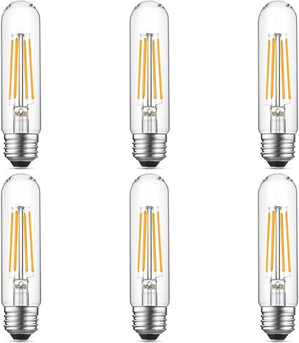 Dimmable E26 Edison Bulb, AC120V Warm White 2700K Light Bulbs, 6W, Equivalent 60W, 750LM, 5 Inch Long Tubular T10 LED Bulbs for Rustic Pendant, Chandeliers, Wall Sconces, Vanity, Pack of 6 in Saudi Arabia