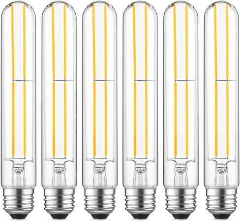 Dimmable E26 Edison Bulb, AC120V Warm White 2700K Light Bulbs, 6W, Equivalent 60W, 750LM, 5 Inch Long Tubular T10 LED Bulbs for Rustic Pendant, Chandeliers, Wall Sconces, Vanity, Pack of 6 in Saudi Arabia