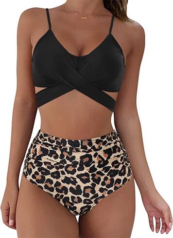 Women's Bikini Two Piece Swimsuit Front Cross Back Lace Up Adjustable Bathing Suit in Saudi Arabia