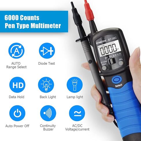 BTMETER Digital Pen Multimeter AC DC 600V Voltmeter, 60M Ohm Resistance Meter, with Backlit Screen, Continuity Test Auto Power Off Electric DMM Tester BT-38B in Saudi Arabia