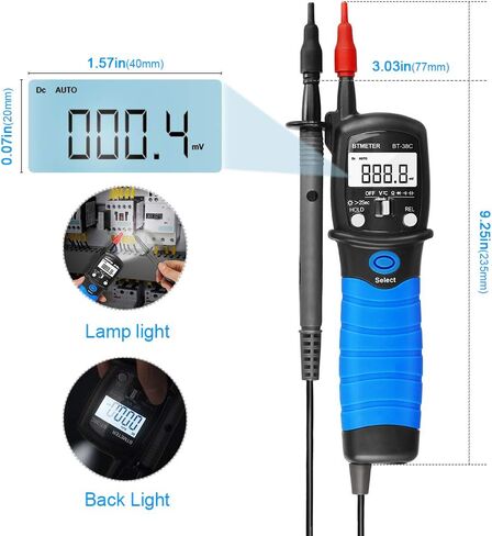BTMETER Digital Pen Multimeter AC DC 600V Voltmeter, 60M Ohm Resistance Meter, with Backlit Screen, Continuity Test Auto Power Off Electric DMM Tester BT-38B in Saudi Arabia
