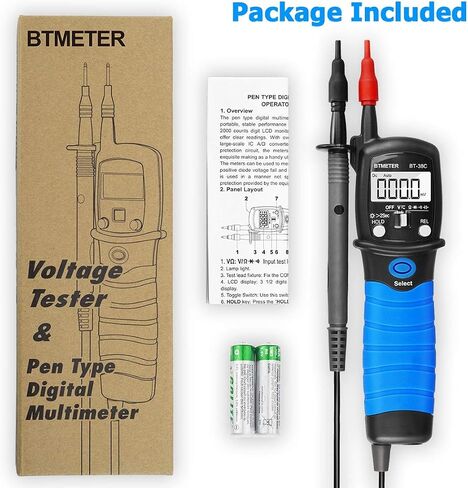 BTMETER Digital Pen Multimeter AC DC 600V Voltmeter, 60M Ohm Resistance Meter, with Backlit Screen, Continuity Test Auto Power Off Electric DMM Tester BT-38B in Saudi Arabia