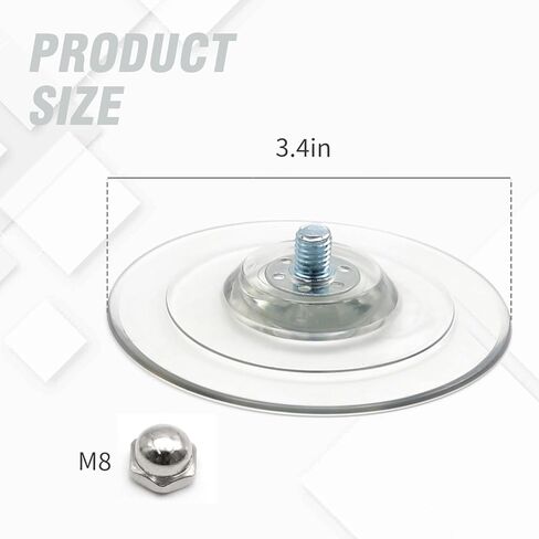 6 قطع أكواب شفط مع براغي 85 مم/ 3.4 بوصة كوب شفط بقطر بلاستيكي M8*10 مم برغي طويل مع صامولة، للأبواب والنوافذ والبلاط والزجاج الأمامي للسيارة وعتبات نافذة القطط in Kuwait