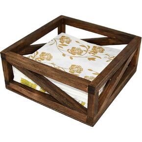 OwlGift Rustic Brown Flat Napkin Holder Solid Wood for Kitchen Table and Countertops, Christmas Napkin Holder Farmhouse Style and Décor for House, Office, Restaurant, Hotel, Café, Bar
