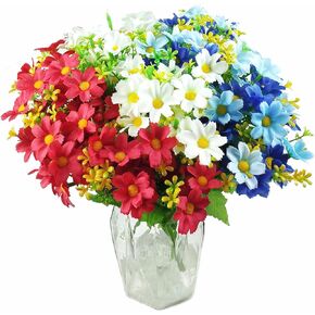 Artificial Daisy Flowers 6 Bundles, UV Resistant Fake Silk Flowers, No Fade Greenery Shrubs Plants for Garden Farmhouse Porch Wedding Indoor Outdoor Home Decor (Dark Purple)