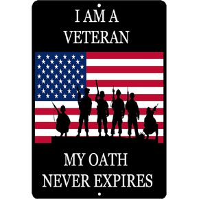 Rogue River Tactical USA Flag Veteran Oath Metal Tin Sign Wall Decor Man Cave Bar Military