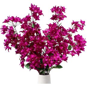 Pack of 4-45" Artificial Bougainvillea Flower Stems Silk Bougainvillea Floral Arrangement Faux Fuchsia Violet Flowers for Home Wedding Indoor Outdoor Decor (Fuchsia)