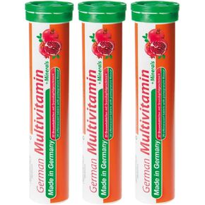 T&D German Multivitamin + Mineralien Drink Effervescent Tablets 140 Servings Pomegranate Flavour – 10 Vitamins + 2 Minerals – Made in Germany