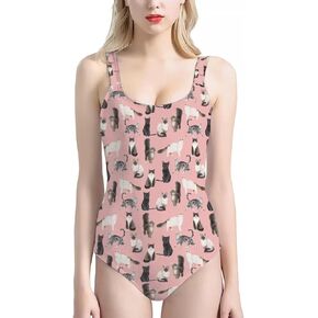Cat Printed One Piece Tank Swimsuit Women Athletic Training Bathing Suit Push Up Low Back Bathing Suit Fashion Swimming Swimwear,XL