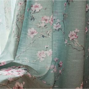 Rod Pocket Window Sheer Panels Floral and Birds Design Door Curtain Sheer Voile Drapes for Living Room Countryside Rustic Vintage Curtain Tulle for Bedroom 1 Panel W39 x H84 Inch