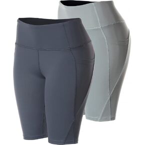 2 Pack Spandex Shorts for Women High Waist Biker Workout Running Athletic Yoga Gym Short Pants with Pockets