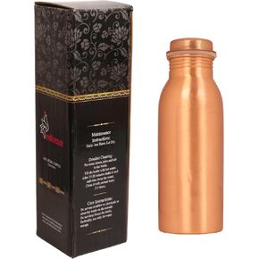 Pure Copper Water Bottle - Handcrafted - Ayurveda health benefits - Large 17.50 oz - Leak proof - Easy to carry for Sports, Fitness, Yoga, School - Natural Copper Finish
