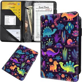 Qindaiwen Server Book for Waitress, 5.5x9" PU Leather Waiter Books, Restaurant Guest Check Organizer and Zipper High Volume Pocket Server Wallet for Waitress Apron,Sunflower Butterfly