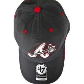 Atlanta Braves Unisex Adult Adjustable Low Profile Charcoal Gray Cap Hat with White and Black Embroidered A/Tomahawk Logo and Stitched Red Nickname on Bill