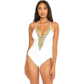 BECCA Women's Layla One Piece Swimsuit, Plunge Neck, Bathing Suits
