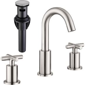 Brushed Gold 8 Inches Widespread Bathroom Faucet, 2 Handle Brass Bathroom Faucet 3 Hole for Sink with Valve and Pop-Up Drain Assembly by ChiLDano, CH2133BG