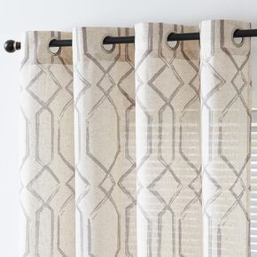 COLLACT Linen Curtains Moroccan Tile Curtains for Living Room Bedroom Blue Geometric Patterned Curtains 63 Inch Length Farmhouse Light Filtering Drapes Grommet Window Treatments 2 Panels Blue on Beige