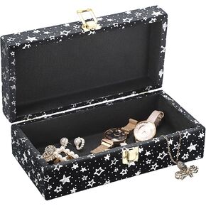 ELLDOO Wood Keepsake Box with Hinged Lid, Star Pattern Velvet Decorative Box for Jewelry Trinkets Photos, Rectangular Keepsake Storage Organizer for Girls Women Gifts, Black