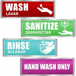 Wash Rinse Sanitize Sink Labels - (Pack of 12) 9"x3" Large Hand Wash Only Sign for 3 Compartment Sink Commercial Kitchens Vinyl Sticker