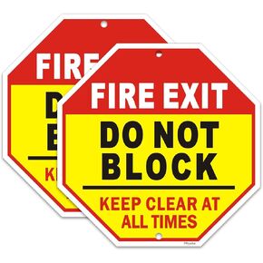 2 Pack Fire Exit Do Not Block Keep Clear at All Times Sign, 12 x 12 inch No Parking Aluminum Sign, UV Protected and Weatherproof, Durable Ink, Easy to Install
