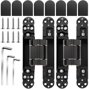 Hidden Door Hinges（2 Pcs）-6 Inch Sliver Invisible Hinges for Doors, 180 Degree Swing Concealed Hinges, 3 Way Adjustable & Heavt Duty Hinges (Load-Bearing Up to 85lbs)